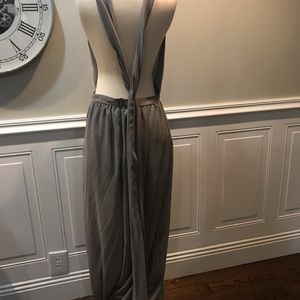 Plunge neck backless sheer grey dress